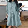 ZANZEA Women Casual Round Neck Solid Color Loose 3/4 Sleeve Shirt Dress