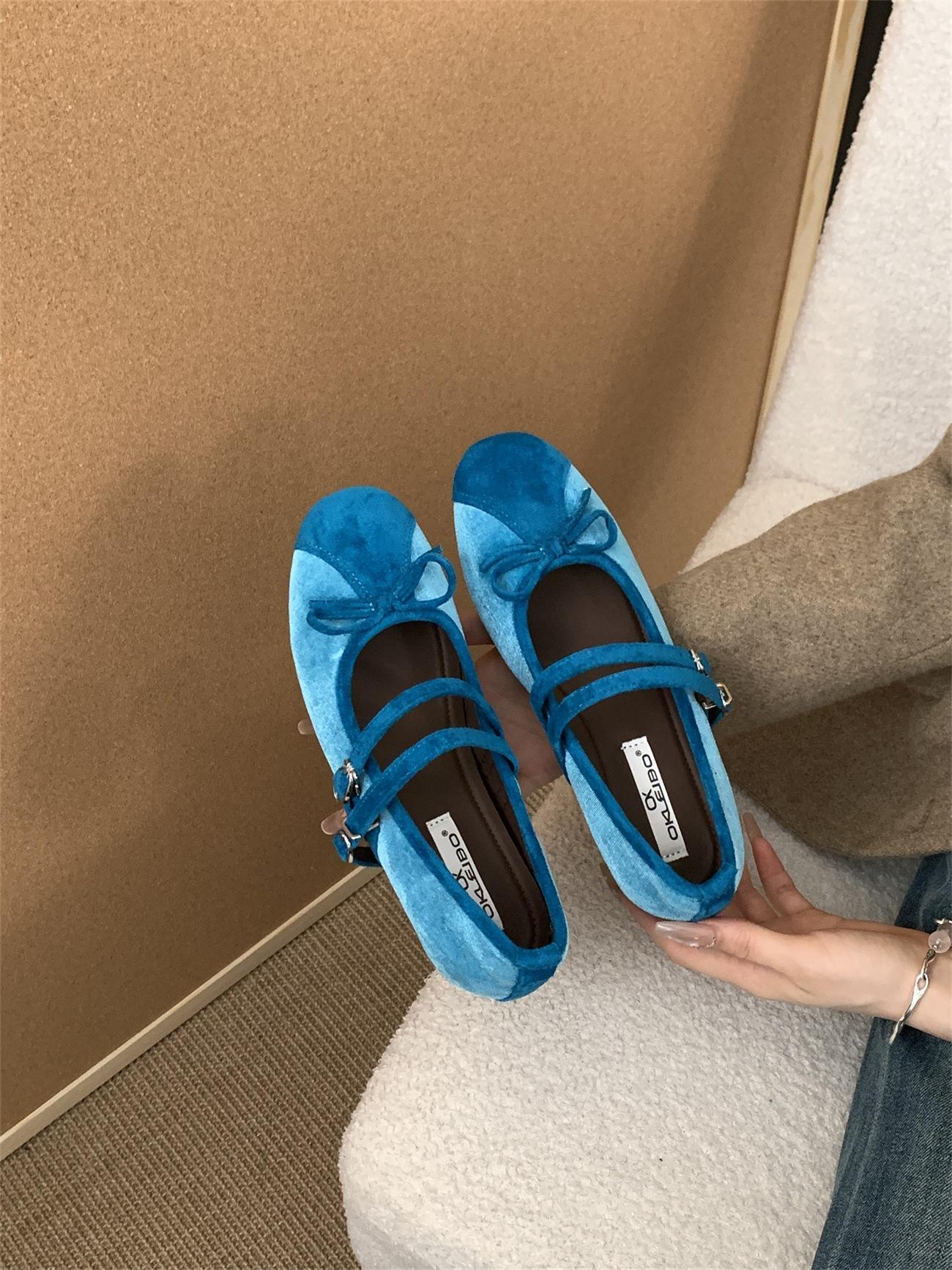 

Inner height increase red light mouth single shoes women s spring and autumn new French small blue bow Mary Jane shoes 39 синий