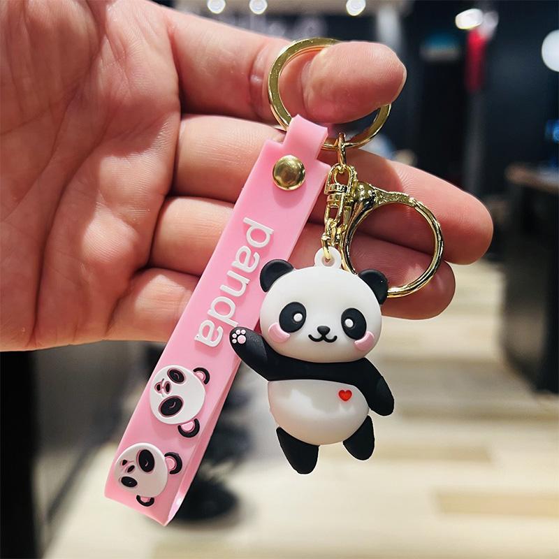 

3D Soft Rubber Cartoon Cute Panda Keychain Charming Bag Pendant Fans Souvenir Figurine Gift Key Ring Creative New Year Gifts