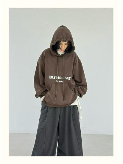 Becabeau Winter Korean-Style Loose Plus-Size Casual Letter Hooded Fleece Sweatshirt
