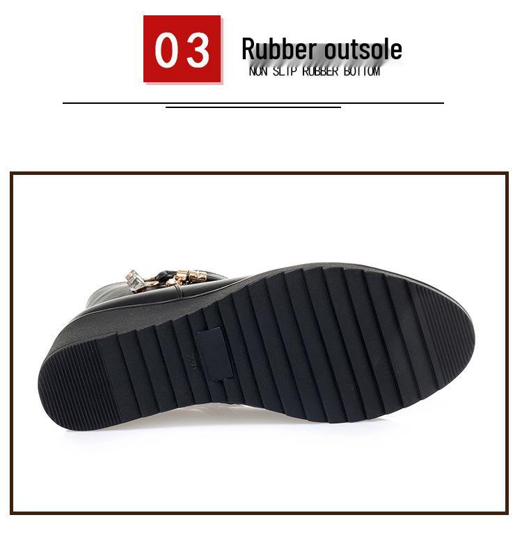 Vielseitige Damen Leder Keilabsatzstiefel in Übergröße - Weiche Sohle, Baumwolle, Plus Samt Warm, Herbst/Winter