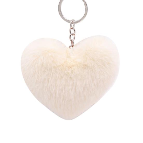 Car Handbag Pendant Heart Shape Fluffy Keychain Key Buckle Pompom