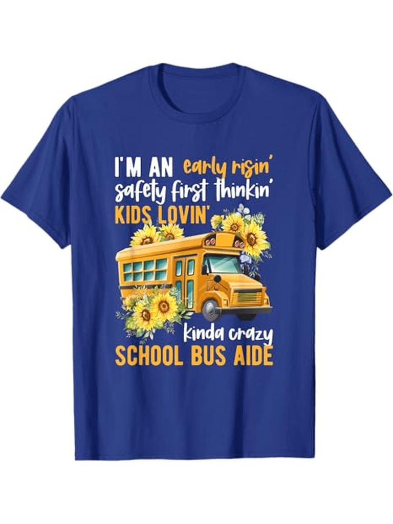 SchoolBus SunflowerFunny Bus Aide Slogan TShirt 100 Cotton ONeck Short Sleeve Summer Casual Mens Tshirt Streetwear