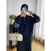Retro hooded twist splicing denim knitted sweater top autumn new loose design sweater pullover woman