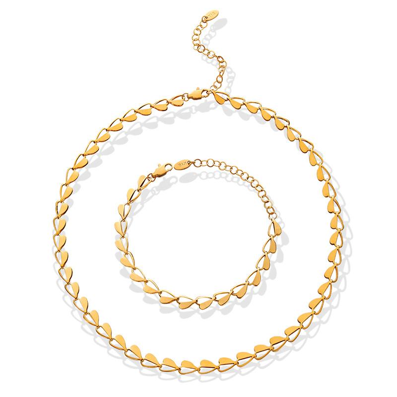 Fashion Versatile Accessories, Niche Design Small Waist Hollow Peach Heart Necklace Bracelet Jewelry Set