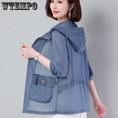 Women's Jacket Summer Hooded Sun Protection Clothing Causal Windbreaker Female Thin Coats Loose Outwears Lightweight
