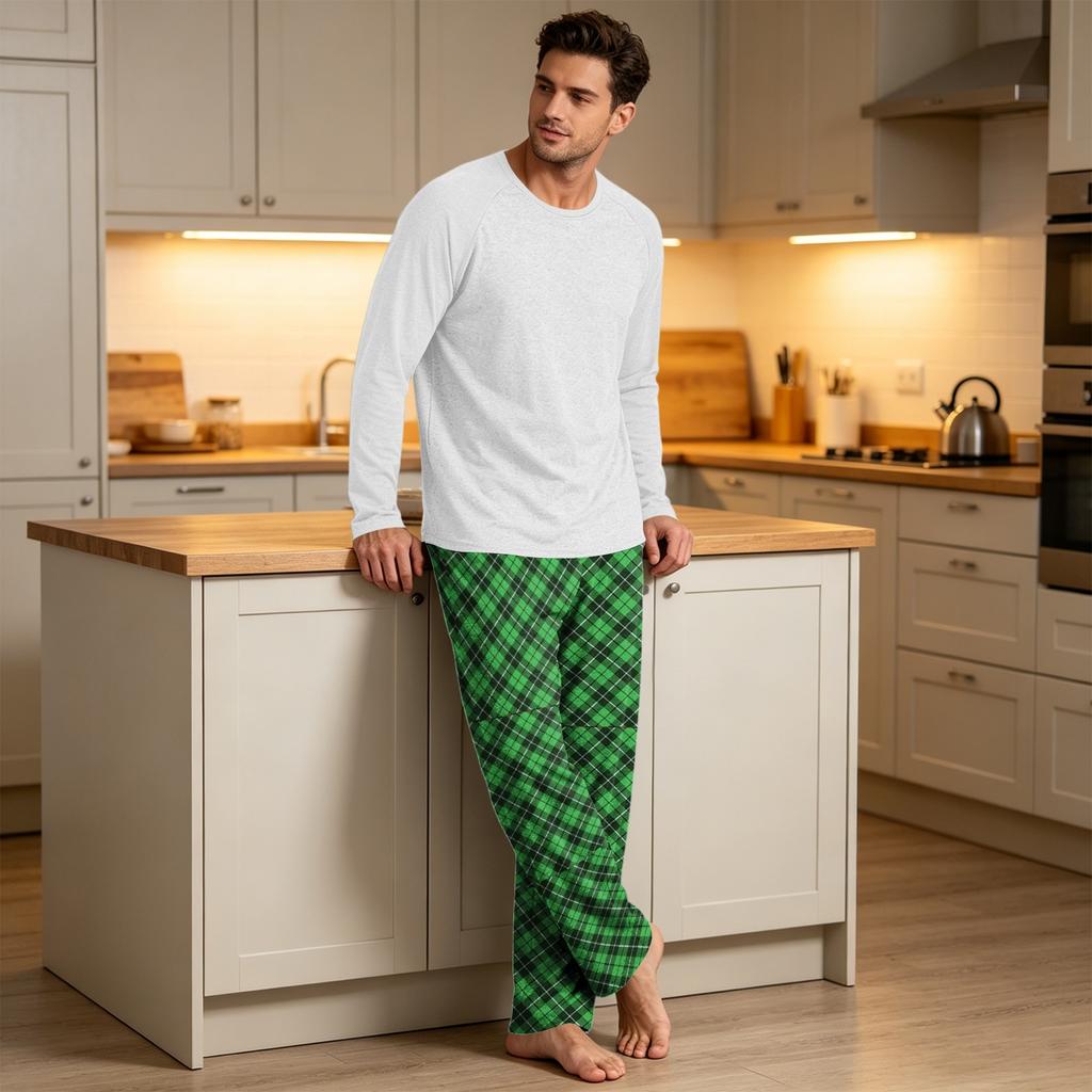 Men's Long Sleeve Pajama Set for Home Sleepwear Wear