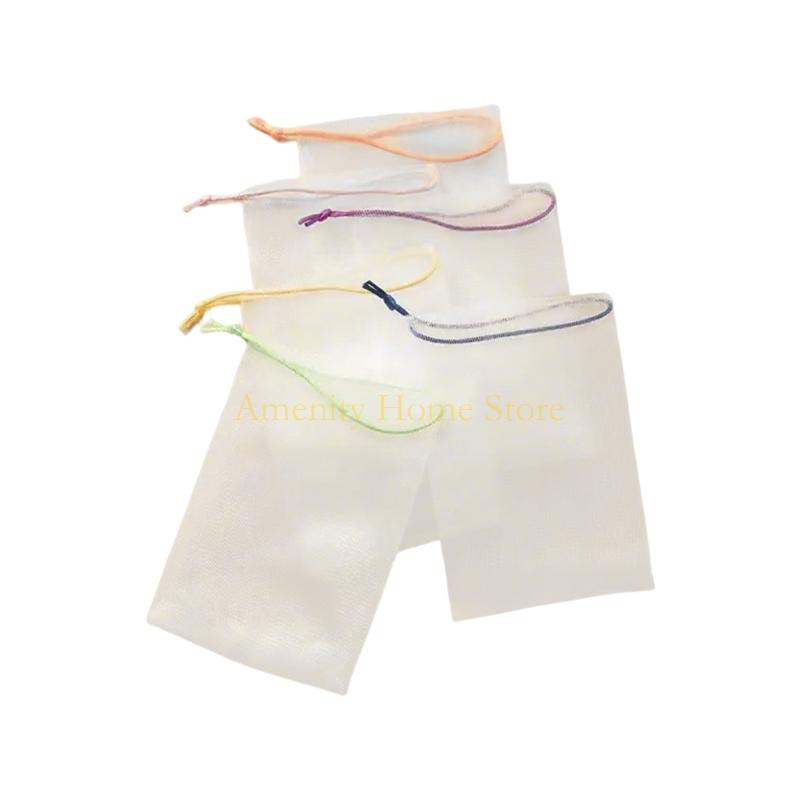 

F26C 100Pcs Reusable Mesh Soap Pouches With Colorful Ribbon Handle Designs for Bath Body Wash Storage and Grocery Shopping 9