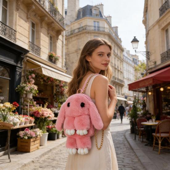 Plush Cartoon Rabbit Shaped Crossbody Bag Soft Faux Fur Rabbit Shoulder Bag Fluffy Cute Bunny Sling Bag for Women Girls