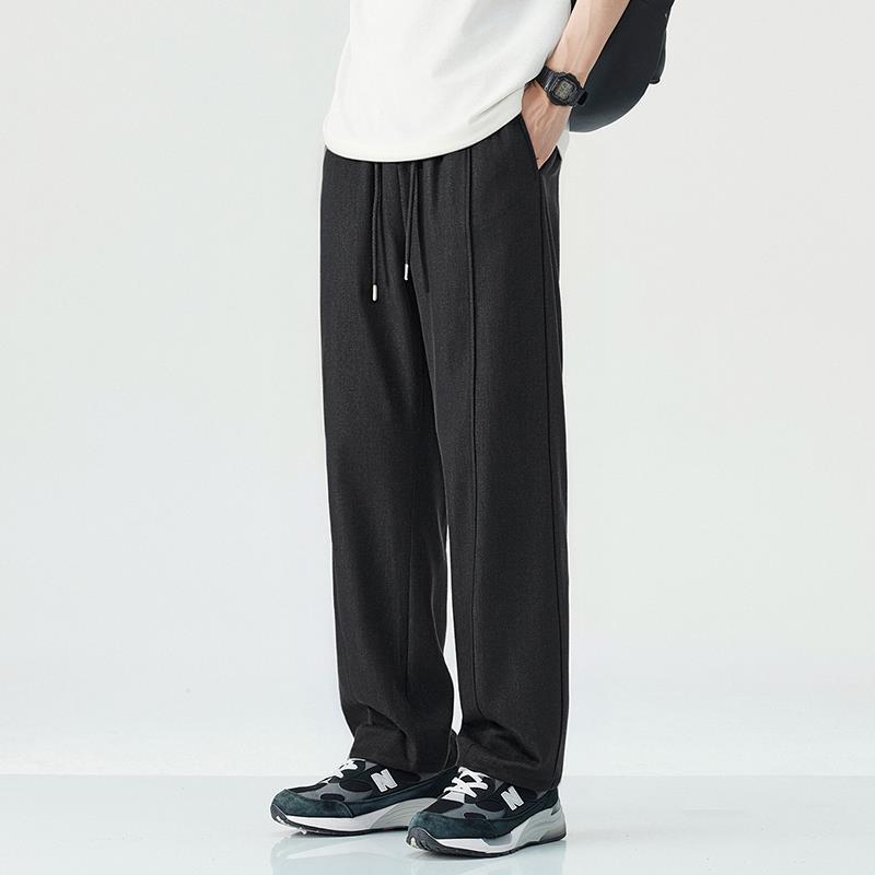 Summer Loose Large Size Casual Pants Harlan Straight Pants Men's Solid Color Thin Ice Silk Wide Leg Pants