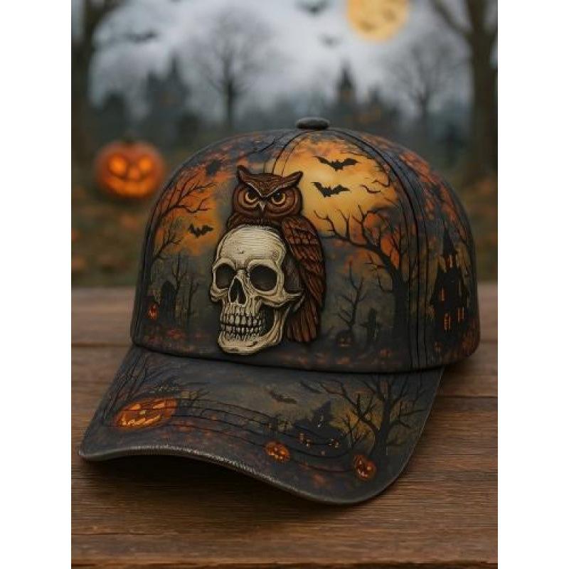 Popular Halloween Pumpkin Spider Digital Printing Baseball Cap, Retro Washed Old Adult Baseball Cap