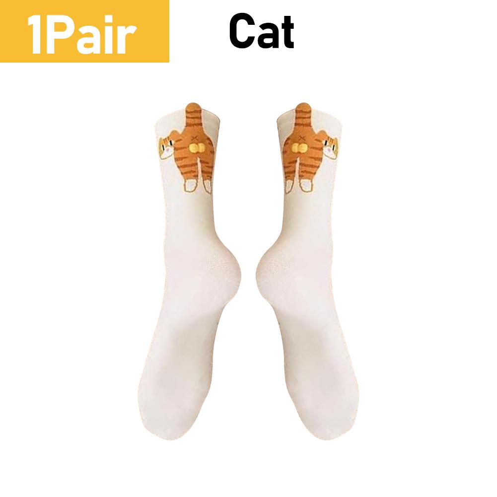 1/2Pair Cartoon Cute Dog/Cat Balls Cotton Socks Lolita Knitting Socks Women Girls Middle Tube Sleep Sock Pet Print Floor Sock