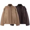 2025 Autumn/Winter New European and American Cross-border Women's Loose Pocket Suede Textured Jacket W034 25175