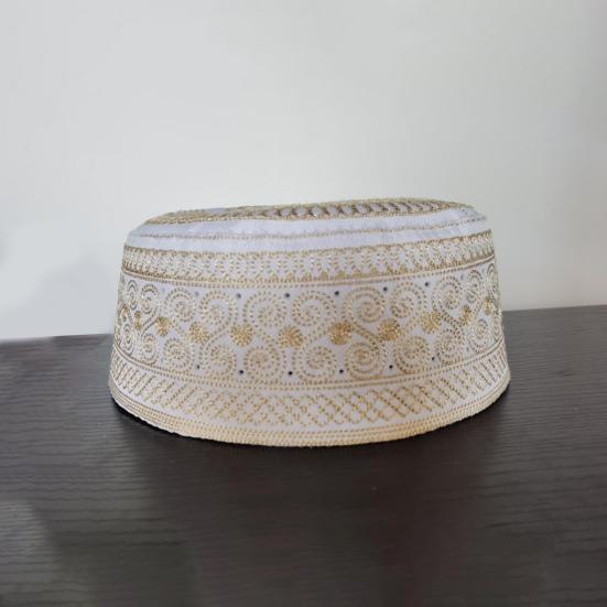 Men Hat Vintage Ethnic Flat Top Round Embroidery Head Decoration Firm Stitching Turkish Jewish Holiday Wear Cap Headwear