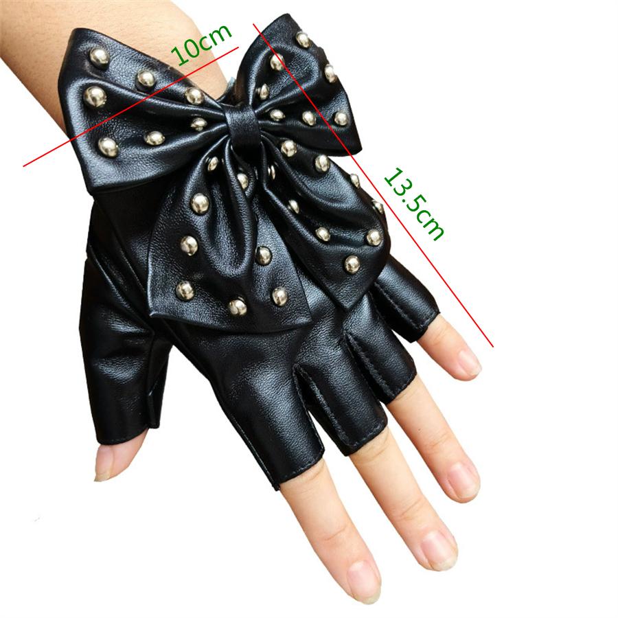Guanti Senza Dita Borchiati con Fiocco per Festa Cosplay