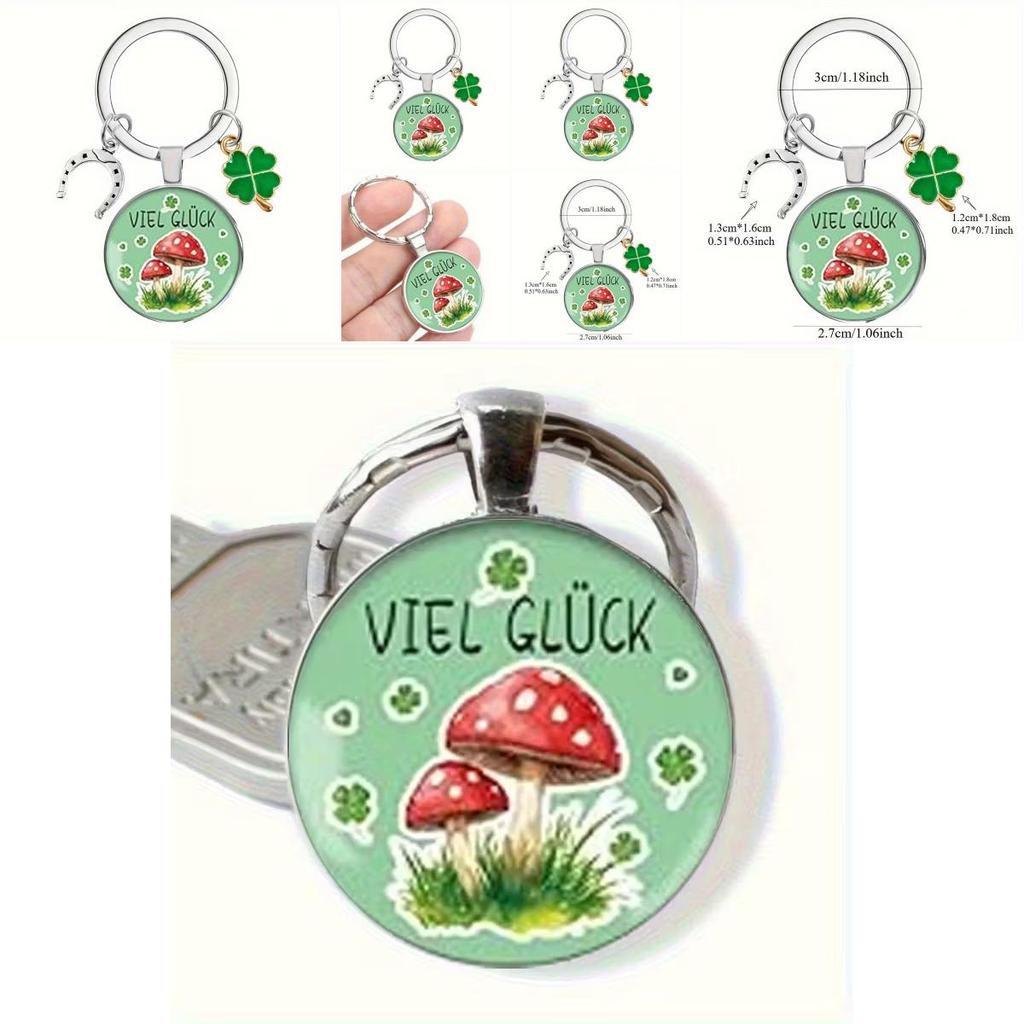 Four Leaf Clover And Mushroom Keychain Alloy Cute Gift For Couples And Friends