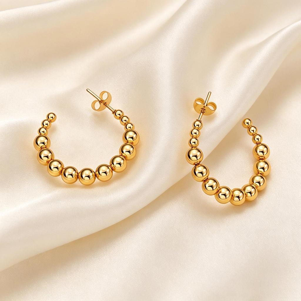 Elegant Stainless Steel Round Bead Earrings - Simple High-End European & American Style Stud Jewelry for Women
