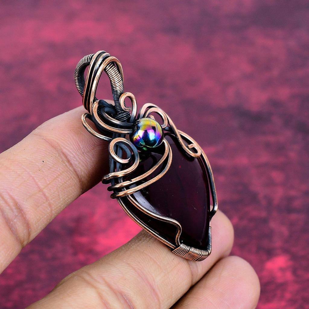 Roter Feuer Labradorit Edelstein Anhänger Handgefertigter Schmuck Kupferdraht Umwickelter Anhänger