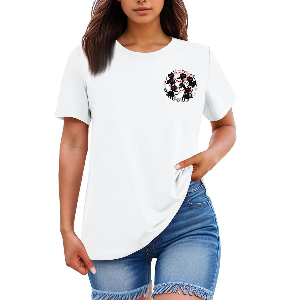 Ladies' Loose Comfortable Casual Fashionable Animal Print Round Neck Short Sleeved Shirt