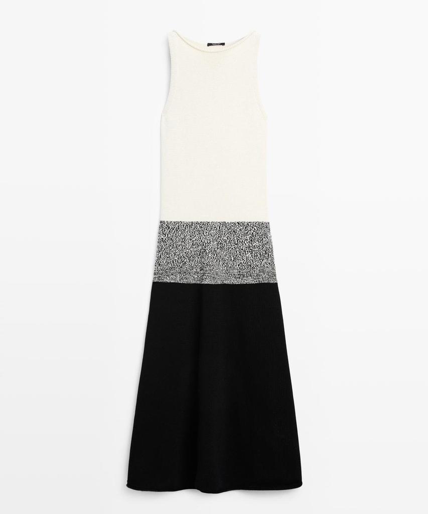 Masimodutti 100% Cotton Contrast Knit Midi Dress