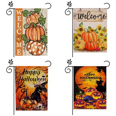 Decoração de Bandeira de Quintal para Halloween Banner Vertical de Outono Dupla Face Juta Leve Resistência ao Desbotamento Decoração de Outono Ação de Graças