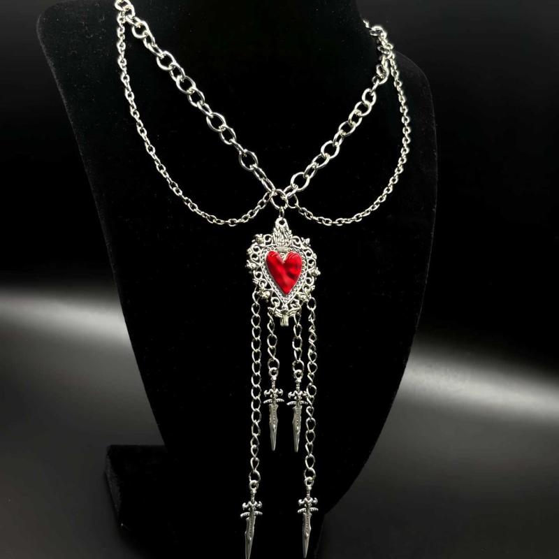 Heart And Sword Pendant Necklace For Women Goth Accessories Necklace Y2K Fashion Choker