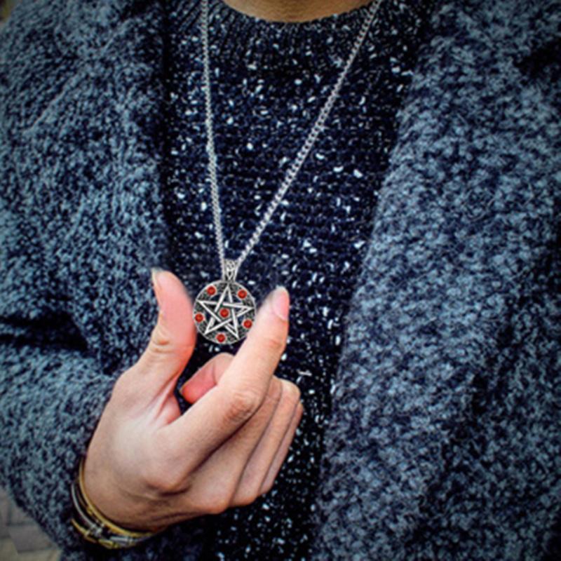 Pentagram Pentacle Satanic Satan Devil Occult Magic Demon Goth Rock Unisex Supernatural Necklace Pendant Vintage Protect Witch Talisman Health Jewelry