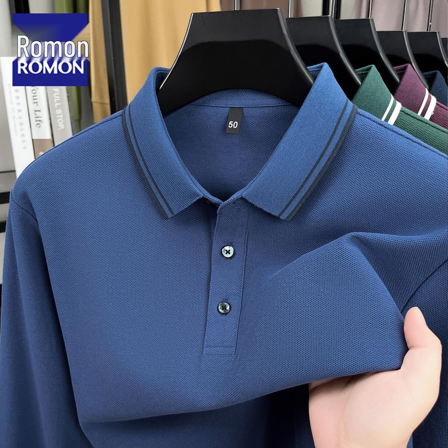 

Romon Men s Long-Sleeve Cotton Polo Shirt for Autumn/Spring XL: 135-155 jin озеро синього кольору