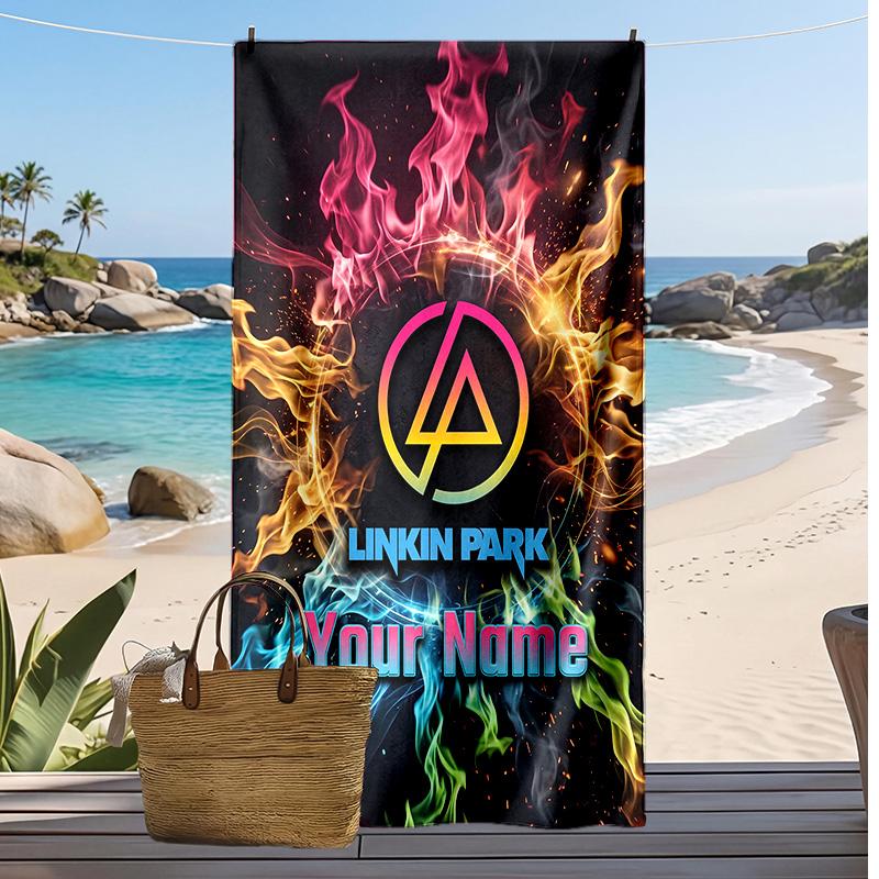 Linkin Park Custom Beach Towel, Print Your Name Text Lightweight Absorbent Towel for Swimming Travel
