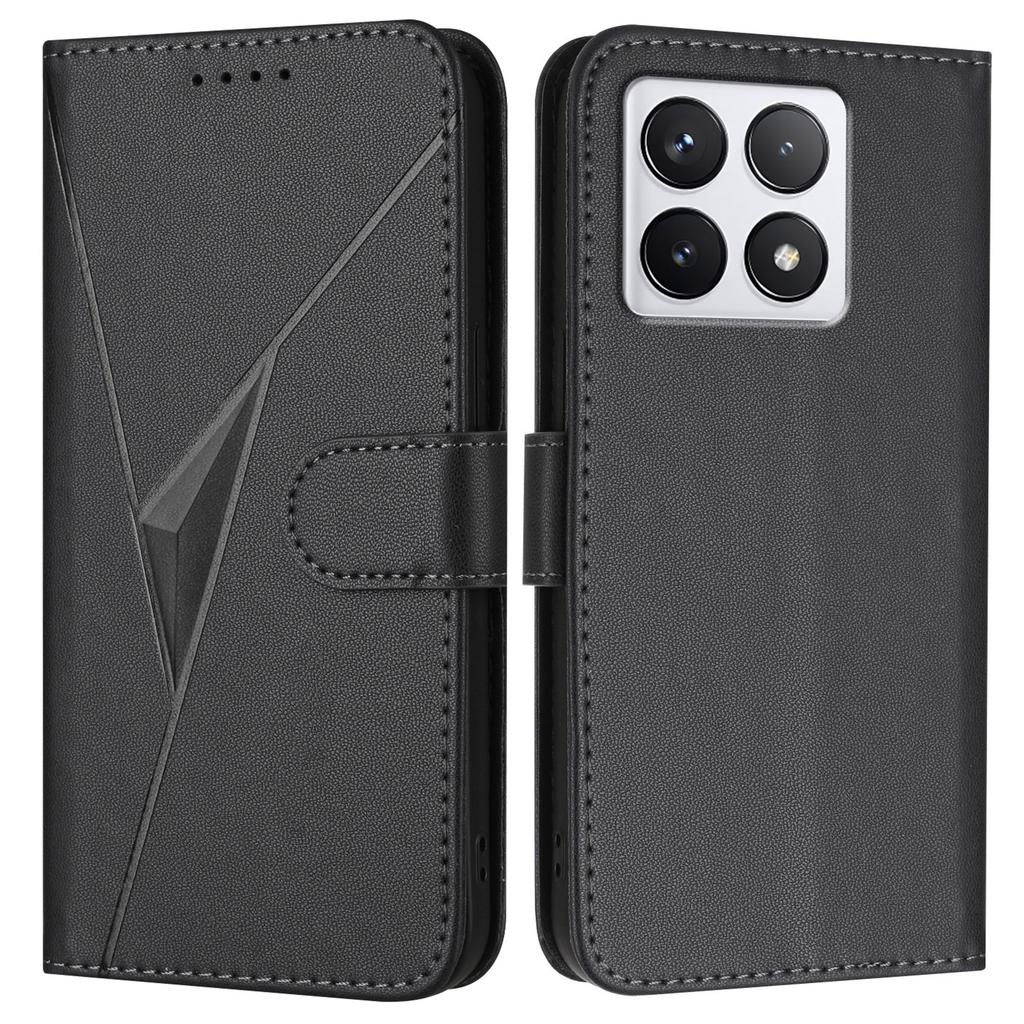 YX0090 For Xiaomi 14T Case Triangle Imprint Leather Phone Cover with Lanyard