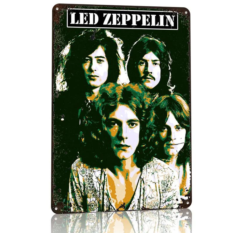 Led Zeppelin Band Portrait Personalized D Textured Metal Poster Wall Art Tinplate Sign for Luxury Decoration Home House Decor