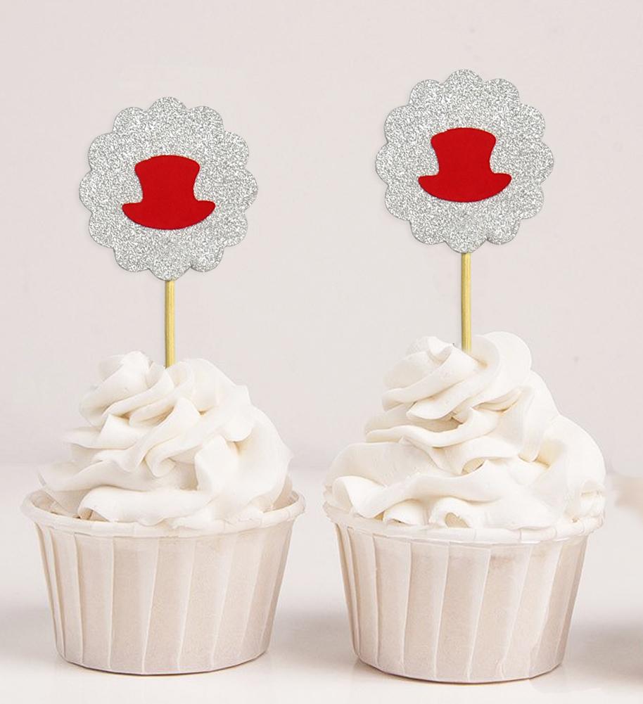Darling Souvenir | Toppers de cupcake em forma de chapéu com glitter | Decorações de sobremesa para festa de chá de bebê e casamento - Pacote de