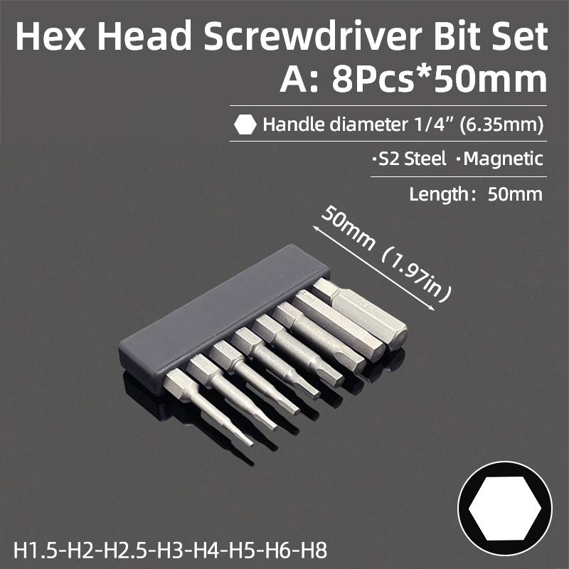 

Набор шестигранных бит для отвертки Метрический 50 мм Магнитный наконечник Шестигранный хвостовик 6,35 мм Отвертка Сверло Трещотка Гаечный ключ Ручные инструменты Аксессуары