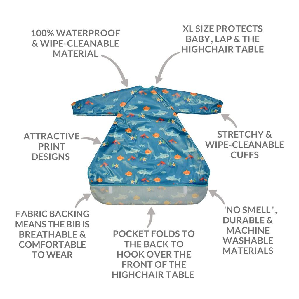 Meal Machine Baby Meal Long Sleeve Sea Creature [Vivetta] Apron, Washable, Food, Apron, Wipe-Easy, Coverall, Bib, Tablecloth, Turquoise,