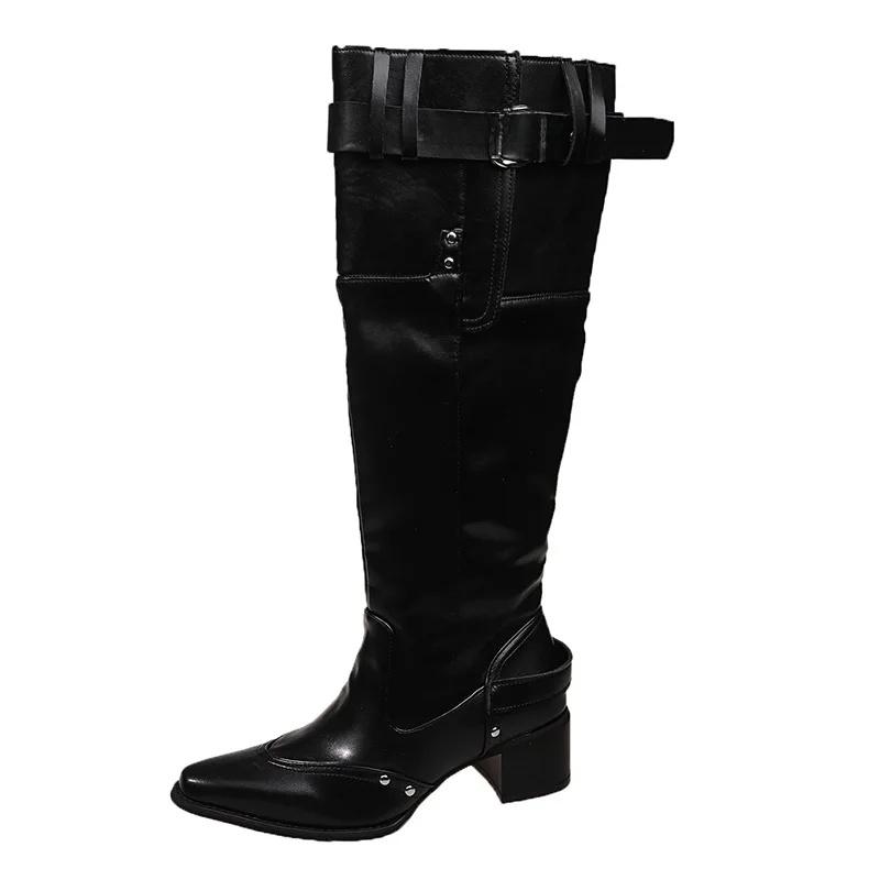 Women's Long Summer 2025 New Large Tube High Pointed Toe Thick Heel Western Cowboy Knight over Knee Boot