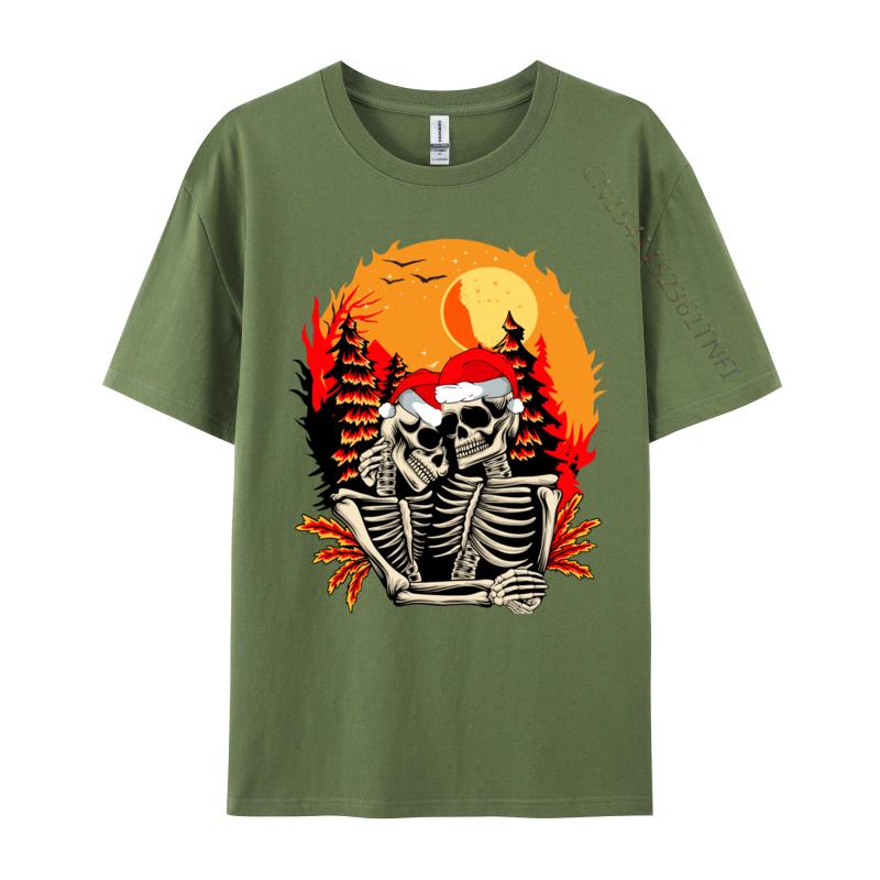 

Skull Christmas Santa Couple Funny T Shirts All Cotton Short Sleeve Tee Shirt 3d Printed T-Shirt Awesome 4XL