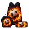 Kids School Backpack Set With Lunch Bag Pencil Case - Football Print Oxford Fabric Ergonomic Design Elementary Students