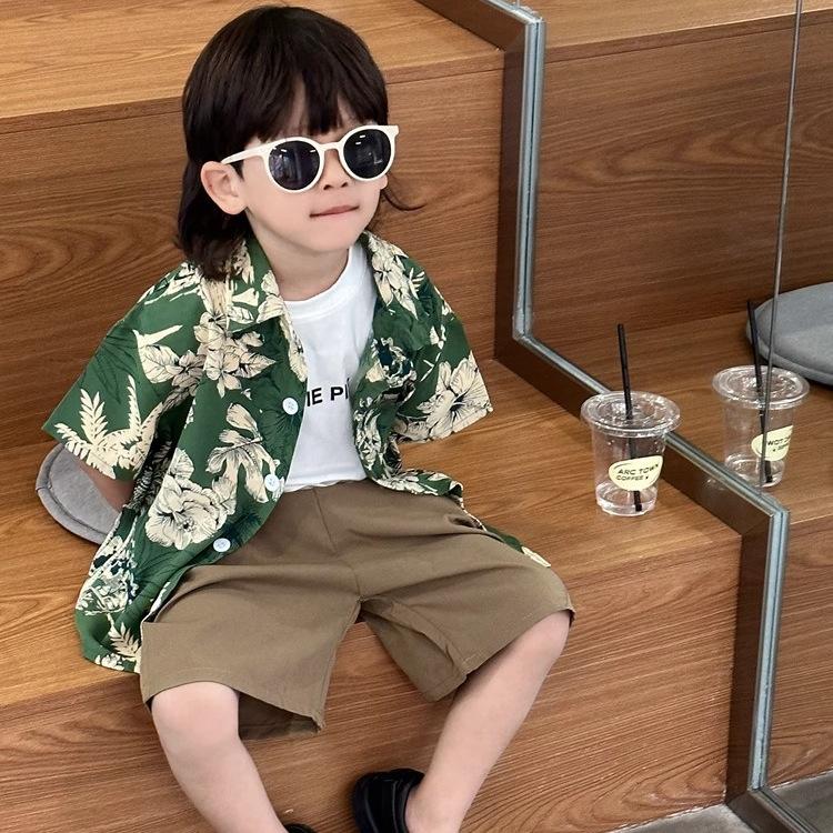 Boys Summer Short Sleeve Printed Shirt Stylish Vacation Top
