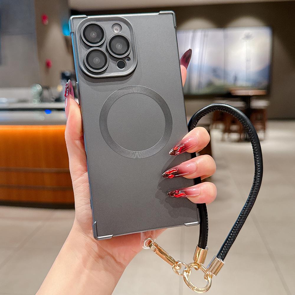 Für Magsafe Handyhülle Leder Handgelenkschlaufe Lanyard Für iPhone 16 15 14 13 Pro Max Magnetisches Kabelloses Laden Stoßfest Weiche Hülle
