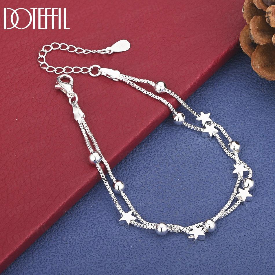 

925 Sterling Silver Gift Wedding Jewelry Snake Chain Star Fashion Bracelet 20cm