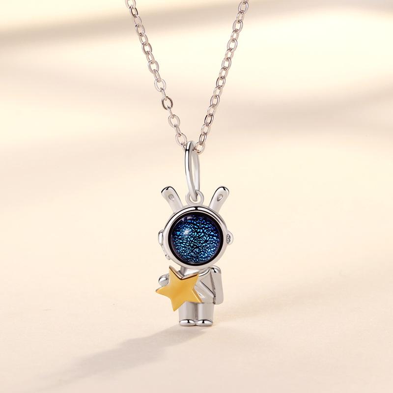Original Astronaut Rabbit Couple Necklace: S925 Sterling Silver, Unique High-End Design, Perfect Commemorative Gift