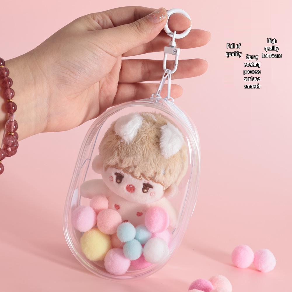 10cm Doll Stroller & Storage Bag, Transparent PVC & Cotton Display, Dustproof Hanging Bag