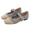 Spring and Autumn Flying Knitting One-word Buckle Belt Mary Jane Shoes Women's Knitting Square Head Flat Bottom Single Shoes Shallow Mouth Casual