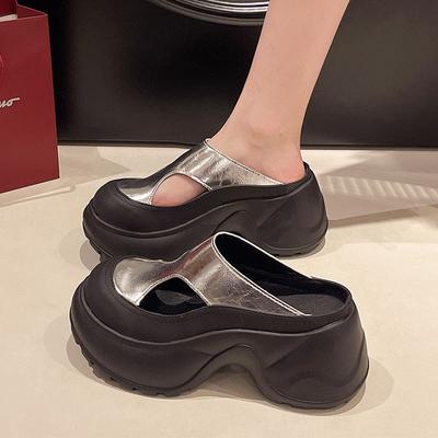 Baotou Half Slippers Women's Summer Wear 2025 New Internet Celebrity Hollow Breathable Sandals Thick Sole Height Increase Small Women's Shoes
