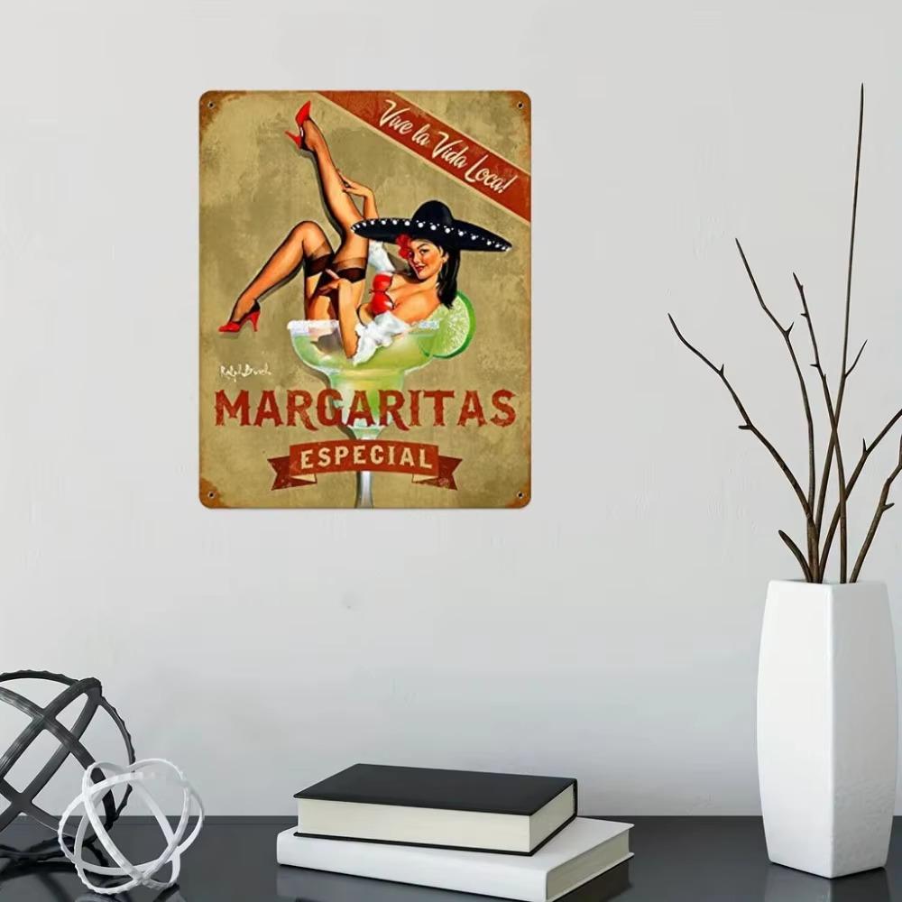 Retro Vintage Metal Plaque Sign Pin Up Girl Margarita Especial Sign for Home Bar Pub Wall Decor Signs Vintage Style Artwork