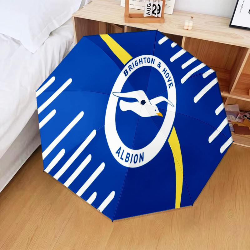 Brighton & Hove Albion Crest Automatic Folding Umbrella - 8-Rib Travel Umbrella with Auto Open/Close & Portable Gifts for holidays or birthdays