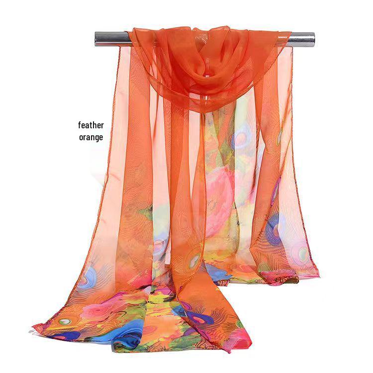 Spring & Summer Silk Chiffon Scarf for Women – Versatile, Fashionable, Sun-Protective, Printed Headscarf