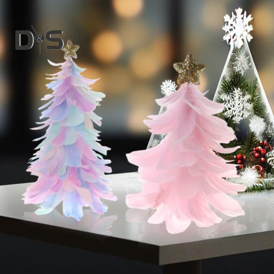 Fjäder julgran Bordsdekoration Handgjord trädfigur med Star Topper Holiday Home Centerpiece för jul nyårsfest