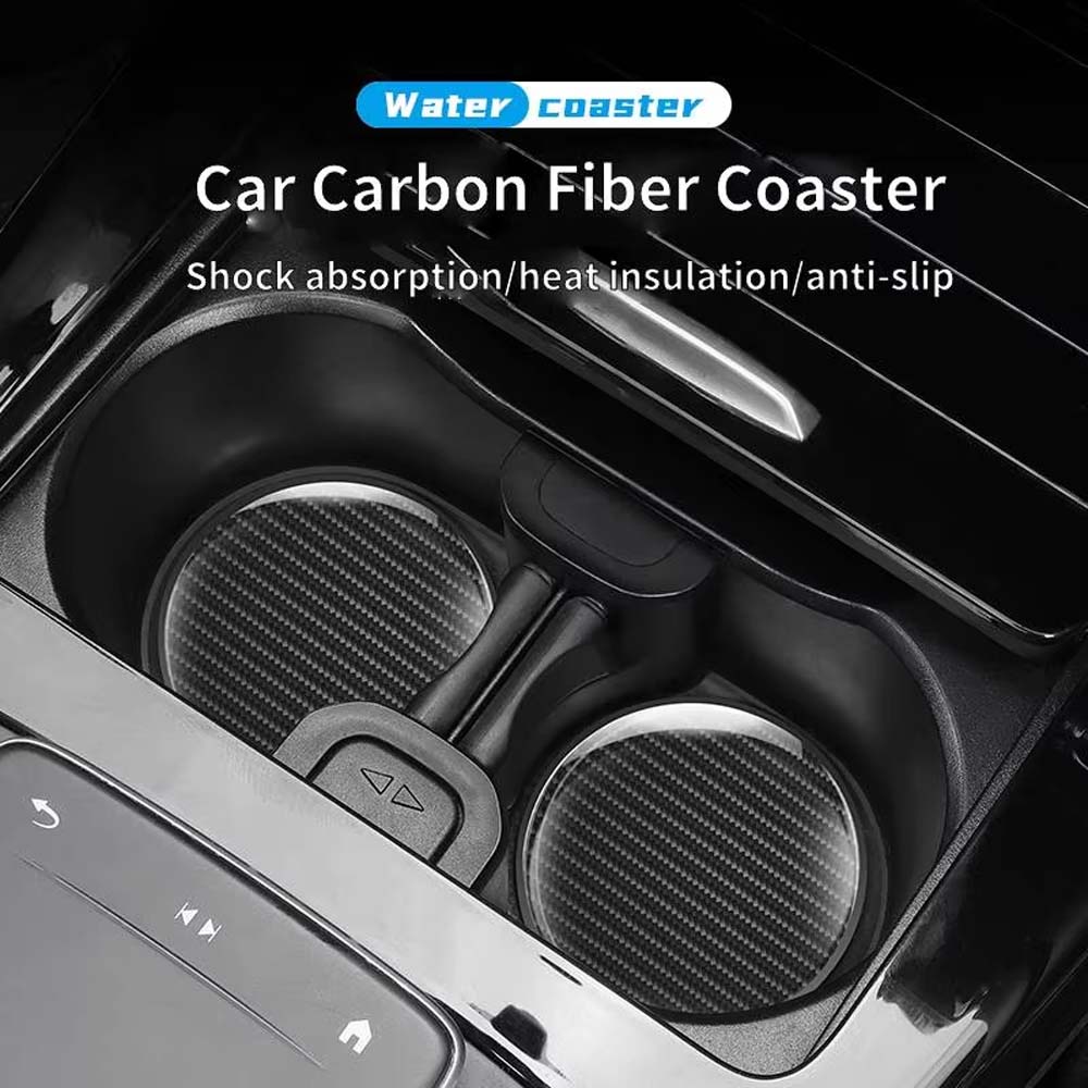 Car 5D Carbon Fiber High Brightness Print Coaster, PVC Rubber Anti-slip Pad Car Cup Holder Mat, For Car Interior Decoration