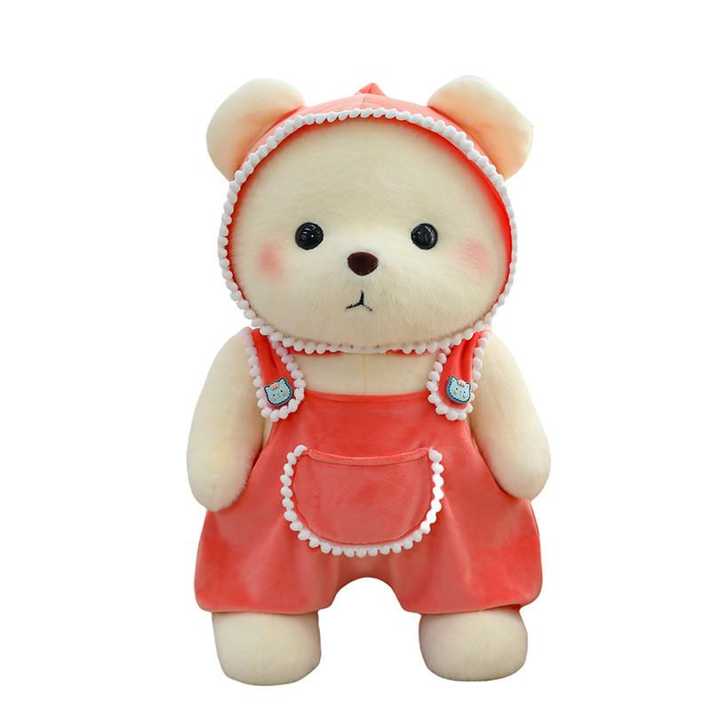 

Hooded Overalls White Teddy Bear Plush Toy Red Blue Childrens Birthday Gift 35cm червоний